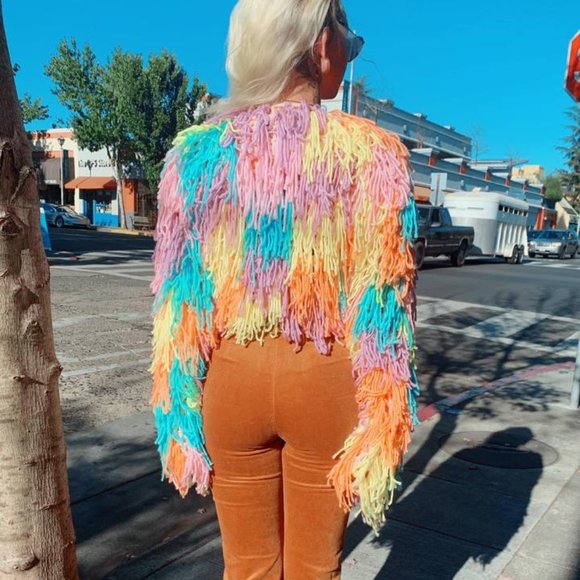 Yarn String Coat Jacket Rainbow Pastel Festival - Picture 6 of 7